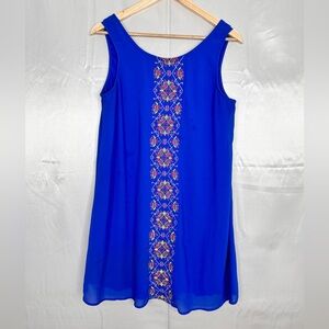 Blue Embroidered‎ Sleeveless Lined Tunic Dress Size Large ..